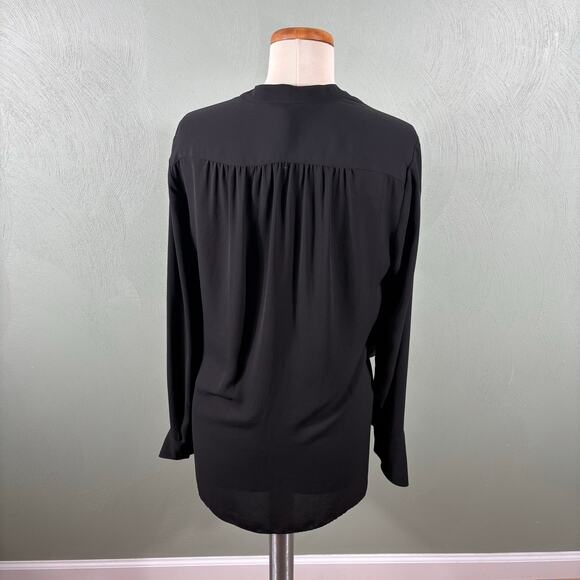 BCBG Top Max Azria Jaclyn Womens Medium Black Long Sleeve Draped Highlow Blouse - Picture 2 of 12